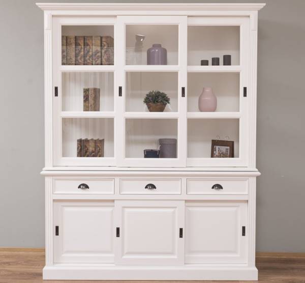 Landhaus Vitrinenschrank mit Schiebetüren - Cabinet Schrank weiß
