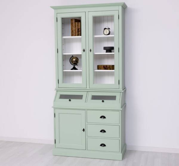 Landhaus Vitrinen Schrank 113 cm breit zweifarbig