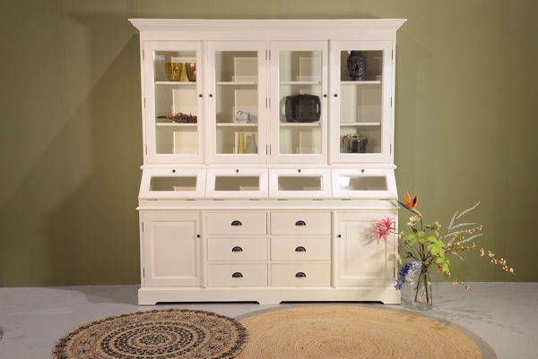 Buffet- Schrank Stinas weiß 210 cm - Landhaus Vitrine 2-teilig