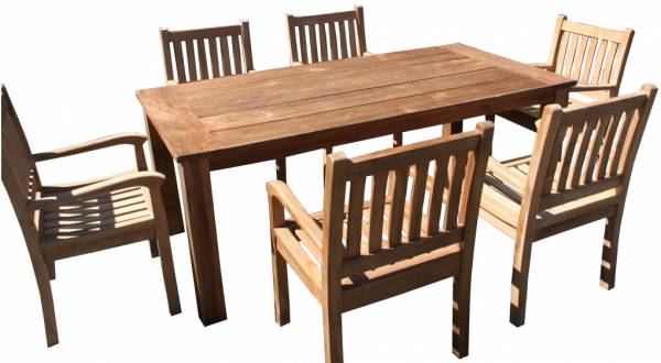 Teakholz Gartenmöbel Set Norderney Tisch 200 cm und 6 Stühle Beaufort