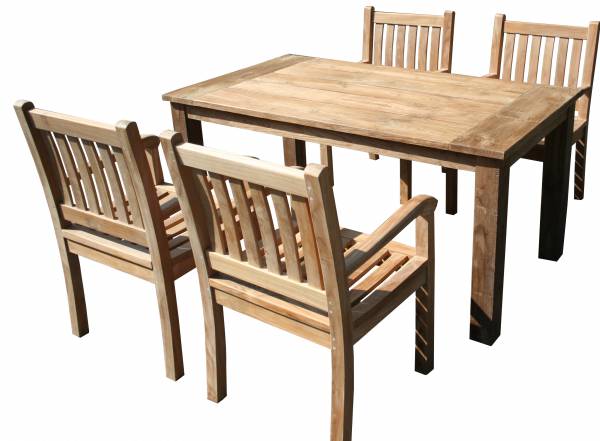 Teakholz Gartenmöbel Set Göhren - Tisch Bali 160cm und 4 x Stuhl Beaufort Outdoor Teak Möbel