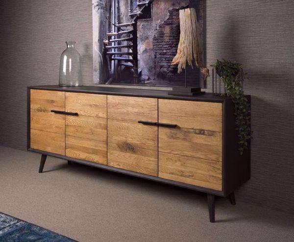 Bresso Sideboard 200 cm 4 Türen Retro Anrichte Eichenholz