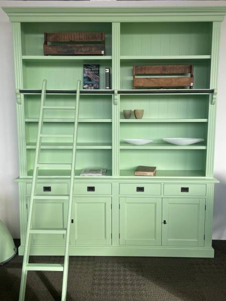 Bücherregal mit Leiter Schrank Oxford 200 cm Farbe mintgrün - Regal im Landhaus Stil