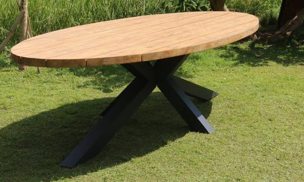 Gartentisch Lena Teakholz Massiv mit Alugestell Oval Outdoor Möbel