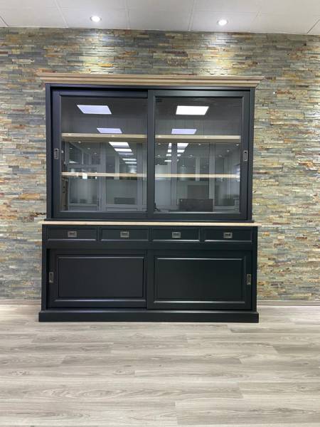 Vitrinen Schrank Neuss 200 cm schwarz/eiche